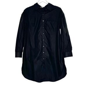 P. CILL Balloon Sleeve Button-Down Tunic S Black 100% Cotton Comfort Casual